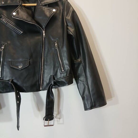 Zara womens large biker jacket leather black - Picture 4 of 8